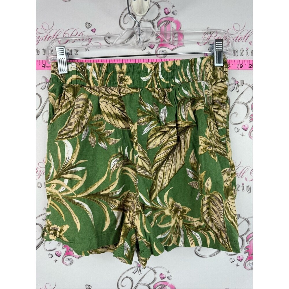 Panama Jack shorts linen Green Tropical Leaf Elastic-Waist Shorts